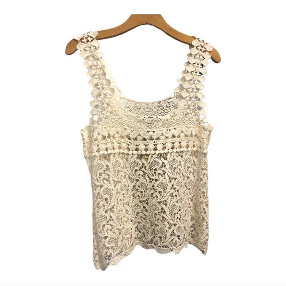 NWT American Rag Crochet Lace Tank Beige Cream Boho Size Large Festival